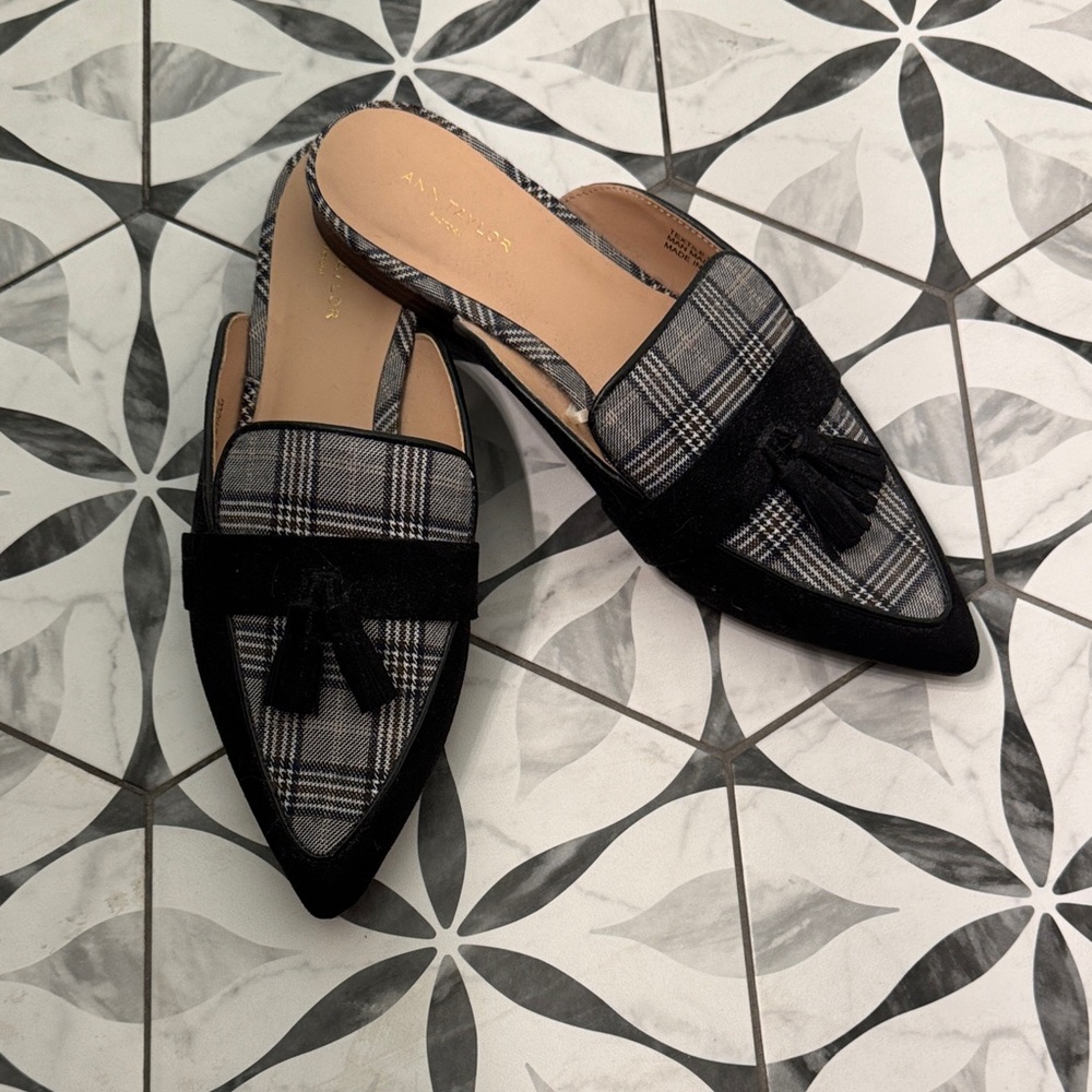 Ann Taylor Plaid Flat Mules
